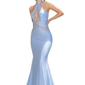 NWT Portia and Scarlett PS25206 Bejeweled Cutout Prom Dress Blue Size 8